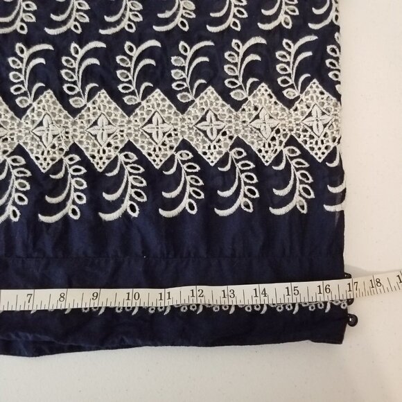 Vanessa Virginia 4 Blue White Eyelet Blouse Wideneck Cap Sleeves Boho Cottage - Picture 5 of 10